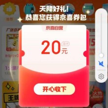 促销活动：京喜自营 进入弹窗可领20元组合券按需参与