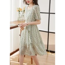 BURANI 女装方领绑带显瘦连衣裙71元