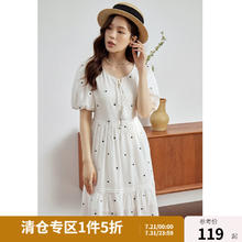 独束 女装甜美优雅收腰显瘦连衣裙圆领茶歇裙 月光白119.5元