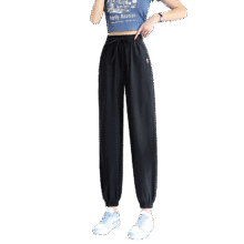 浪莎运动裤女夏季冰丝速干防晒裤女高腰宽松垂坠感哈伦束脚裤休闲裤女 灰色-夏薄款 S (70-85斤)49.9元