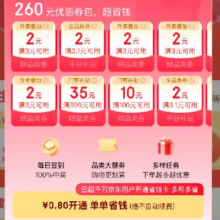 羊毛福利：京东省钱卡 低至0.8元开通享260元券包 内含多张2元无门槛全品类券多张2元无门槛全品类优惠券