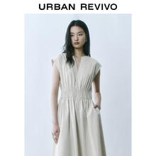 UR UR2025春季女装简约V领打揽收腰无袖连衣裙UYY750004 卡其 M券后128.33元