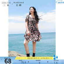 3COLOUR 大码女装 法式方领连衣裙 碎花裙 2024夏季新款68元