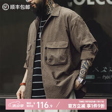 马登 工装 山系户外泡泡纱长袖薄衬衫百搭上衣男夏秋 咖啡色59.61元