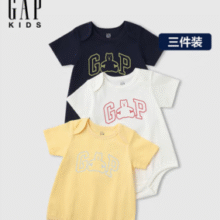 29.67元/件！Gap 盖璞 2025新款宝宝纯棉小熊短袖连体衣 687137 3件装￥89.00