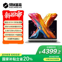 机械革命 无界14X Pro （AI 9H 365 32G 1T 99Wh 120Hz 2.8K 灰)轻薄本办公笔记本电脑4377.21元