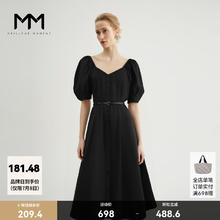 麦檬 MM麦檬棉质黑色v领法式连衣裙女5E4392891 黑色 S181.28元