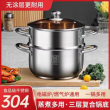 24CM双层汤锅家用大容量汤蒸锅厨房炖汤多用蒸煮锅 18cm双耳汤锅透明盖【普通款】19.9元 (券后省10)