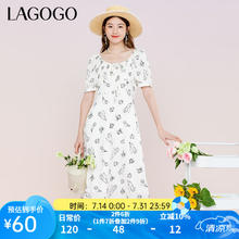 拉谷谷 女士清新方领碎花连衣裙 Y072元