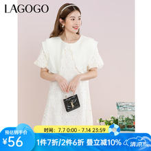 拉谷谷 lagogo拉谷谷 白色大翻领直筒裙镂空甜美气质女夏季新款小众连衣裙 米白色(V2) S 155/3653.2元