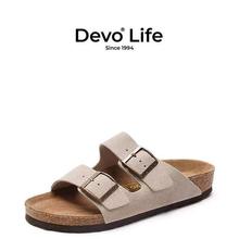 的沃 Devo 破价！反绒牛皮软木勃肯拖鞋 男女同款144.1元