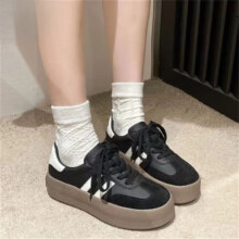 啄木鸟厚底网面德训鞋女2025春夏新款真牛皮软底小白鞋休闲透气运动板鞋 LJF-6001黑色(单里) 39 (245mm)鞋子偏小，拍大一码33.22元