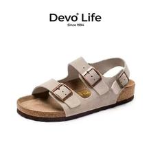 的沃 Devo 破价！ 反绒牛皮软木凉鞋 男女同款144.1元