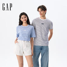 Gap 45.7包邮 Gap男女装2025夏季logo条纹纯棉短袖T恤券后45.7元