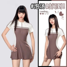 佑游泳衣女款2025连体裙泡温泉连体遮肚女士游泳衣时尚保守显瘦泳装 黑色拼接【独立底裤】 L (建议90-110斤)71.4元 (券后省0.6)