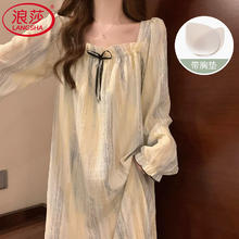 浪莎 带胸垫睡裙女秋大码纯欲风家居服甜美少女可外穿长袖女士睡衣52.4元