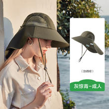kocotree 儿童防晒帽夏季防紫外线宝宝遮阳帽男孩女童户外太阳帽大帽檐 灰惊青-成人25.9元