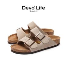 的沃 Devo 破价！ 反绒牛皮软木勃肯拖鞋 男女同款119.3元