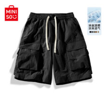 名创优品（MINISO）2025新款短裤男夏季冰丝速干潮流工装裤子男士宽松大码五分裤外穿 【多口袋】黑色 L 175 (品控严格)59.4元
