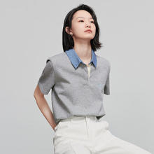 初语 绿绒蒿刺绣珠地牛仔POLO领T恤(3色可选）券后101.78元