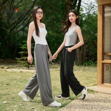 门店同款！冰凉防晒！三福 2025新款 女士轻薄冰丝坑条带口袋阔腿裤 多色￥46.50 3.3折