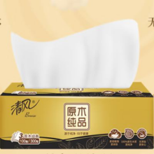 清风抽纸 原木纯品100抽6包柔韧亲肤 面巾纸餐巾纸卫生纸巾家用 3层 300张 30包 整箱装29.8元