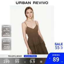 UR2025夏季新款女装波嬉风V领肌理感吊带连衣裙UYY750019 熟褐色 L77.12元