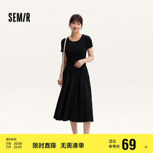 森马 连衣裙女修身收腰夏季假两件圆领拼接针织长裙101324114016 黑色90001 L67.97元