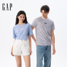 Gap 盖璞 2025夏季新款 男女同款美版logo条纹纯棉短袖T恤 768022新低45.69元包邮