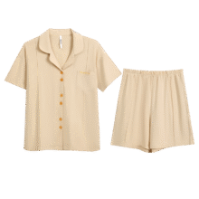 红豆（hongdou）睡衣女夏纯棉短袖家居服女士经典翻领开衫情侣套装 奶昔黄16054.9元（需领券）