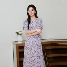 诗凡黎 紫色v领系带碎花连衣裙2024夏女3F4890621 紫色 S 155/80A169元