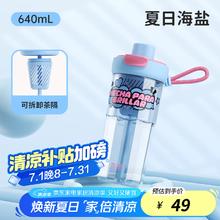 哈尔斯 塑料杯女生可爱便携大容量水杯家用双饮杯夏季吸管杯 蓝色 640ml券后29元