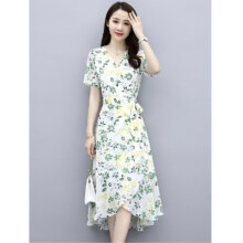 大码冰丝碎花连中长连衣裙 蓝/白色可选22.45元/件 买一送一实付44.9元 包邮