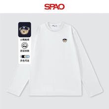 SPAO 圆领纯棉长袖T恤男女同款 白/蓝帽子熊-贴布绣37.5元（需买2件，需用券）