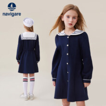NAVIGARE意大利小帆船童装女童连衣裙儿童海军领收腰裙子宝宝长袖外穿长裙 海上风裙深蓝 120129元 (券后省10)