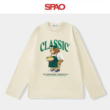 SPAO 圆领纯棉长袖T恤男女同款 米杏#品尝热狗37.5元（需买2件，需用券）