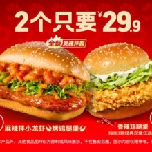 美团到店 肯德基 小龙虾堡1个+指定经典汉堡1个折12.95元/个，原价44.5元现价25.9元