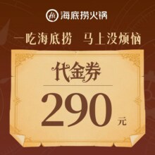 美团到店 海底捞 290元代金券|限1张234元（原价290元）
