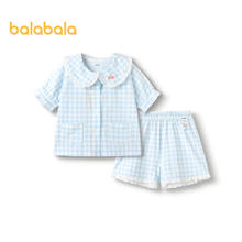 巴拉巴拉 女童睡衣套装夏季空调服儿童家居服小童宝宝亲肤甜美印花 白蓝色调00318 110cm56元