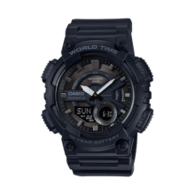卡西欧（CASIO）大众指针系列 时尚数字双显世界时间运动休闲男表 AEQ-110W-1BVDF