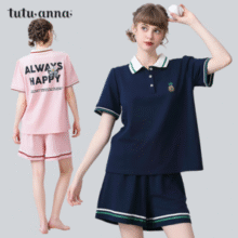 日本tutuanna 趣趣安娜 女款学院风短袖短裤可外穿家居服套装 2色￥45.00