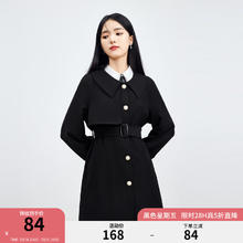 秋水伊人 气质中长款风衣春季复古百搭收腰高级感显瘦垂感英伦风外套 黑色 XL