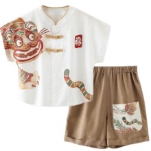 汉宫优品周岁礼服男宝宝夏季短袖套装中国风儿童夏装婴儿衣服中式男童汉服 皮影戏短袖套装 A款