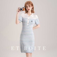 超V：Et Boite/法文箱子 法式气质风修身显瘦条纹包臀裙连衣裙59元