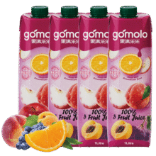 果满乐乐（gomolo）塞浦路斯进口5种水果混合100%纯果汁高VC饮料1升*4瓶婚庆宴席聚餐39.9元 (月销8000+)