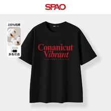 SPAO 圆领简约短袖t恤 黑/红色双排字