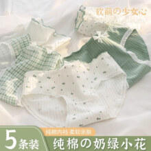 卡拉美拉纯棉内裤女抗菌裆春夏款透气三角裤无痕甜美清新女士短裤 清新款混色5条装 均码 （适合90-125斤）