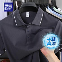 ROMON 罗蒙 冰丝凉感短袖T恤男夏季新款中青年商务休闲polo领上衣 2515深灰 2XL (185)27.85元（需买2件，需用券）
