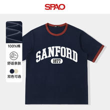 SPAO 潮流短袖t恤男女同款 藏青/弧形白字