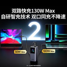 绿联 能量湃Pro笔记本充电宝130W快充 20000毫安时大容量PD100W移动电源160.65元